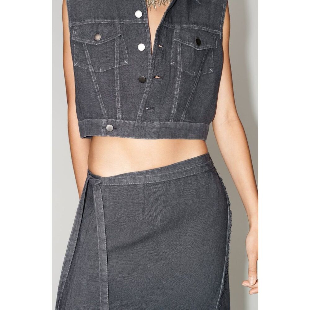 Dark Gray Zara Linen Tie-Waist Maxi Wrap Skirt (NWT) - Picture 2 of 8